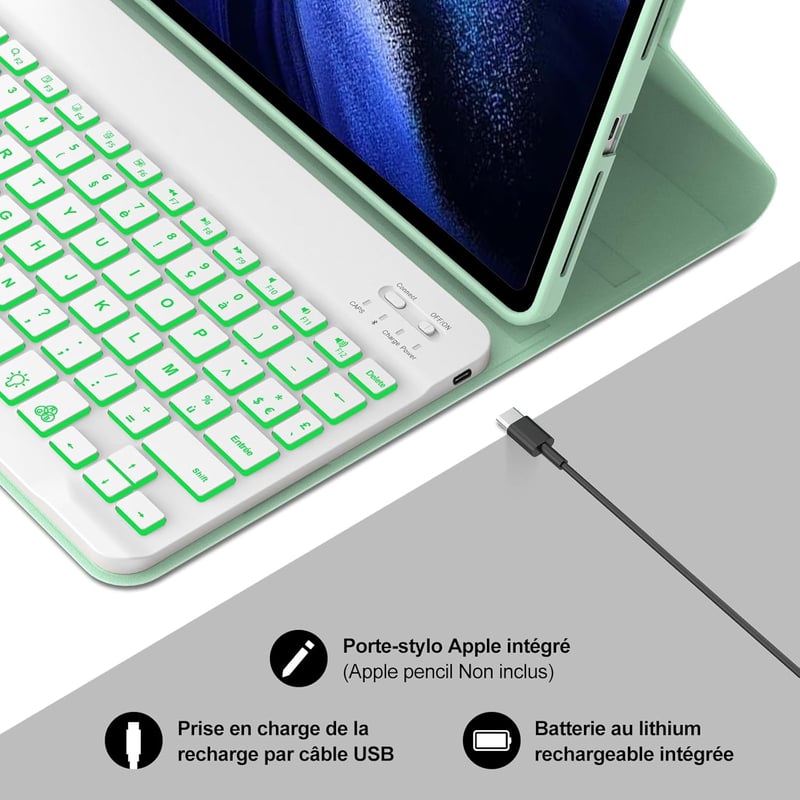 JADEMALL Xiaomi Pad 6/6 Pro 11" AZERTY billentyűzet tok világoszöld, mágneses, levehető