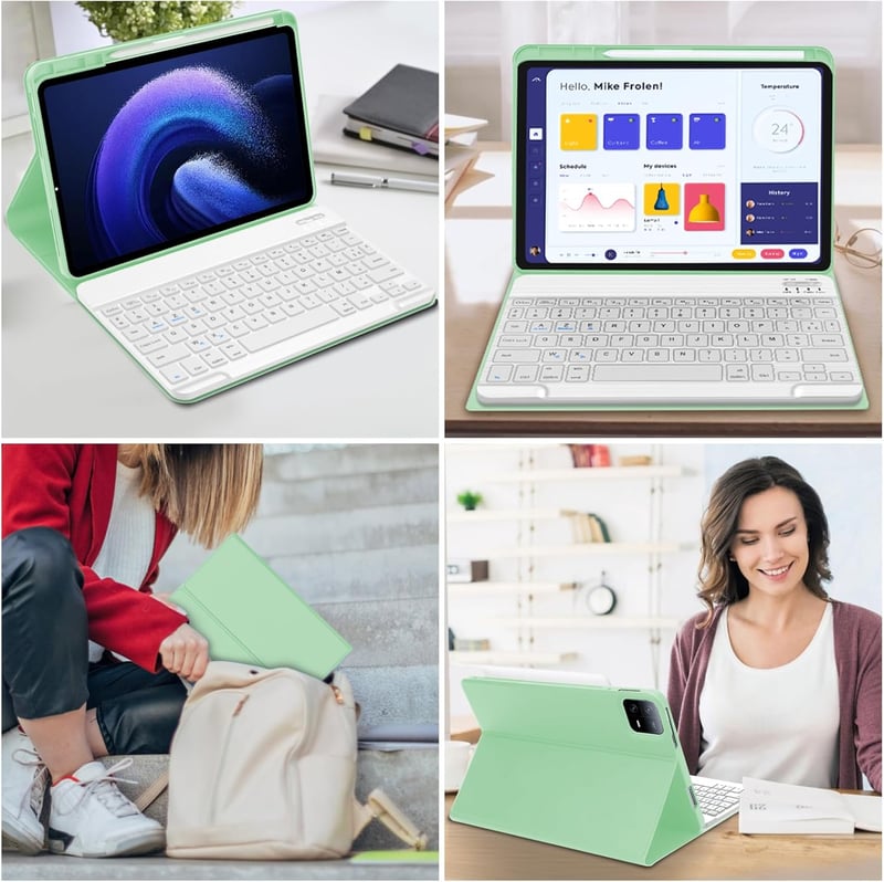 JADEMALL Xiaomi Pad 6/6 Pro 11" AZERTY Bluetooth billentyűzet tok világoszöld