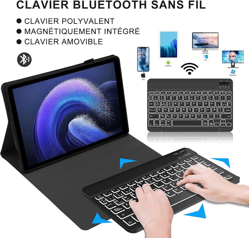 JADEMALL Xiaomi Pad 6/6 Pro 11" AZERTY Bluetooth billentyűzet tok, mágneses, háttérvilágítás, fekete