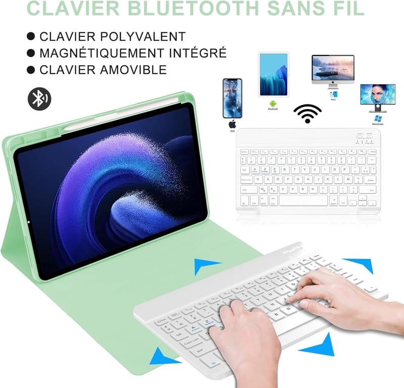 JADEMALL Xiaomi Pad 6/6 Pro 11" AZERTY Bluetooth billentyűzet tok világoszöld