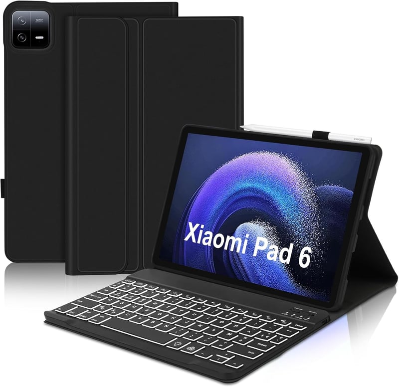 JADEMALL Xiaomi Pad 6/6 Pro 11" AZERTY Bluetooth billentyűzet tok, mágneses, háttérvilágítás, fekete