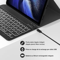 JADEMALL Xiaomi Pad 6/6 Pro 11" AZERTY Bluetooth billentyűzet tok, mágneses, háttérvilágítás, fekete 7