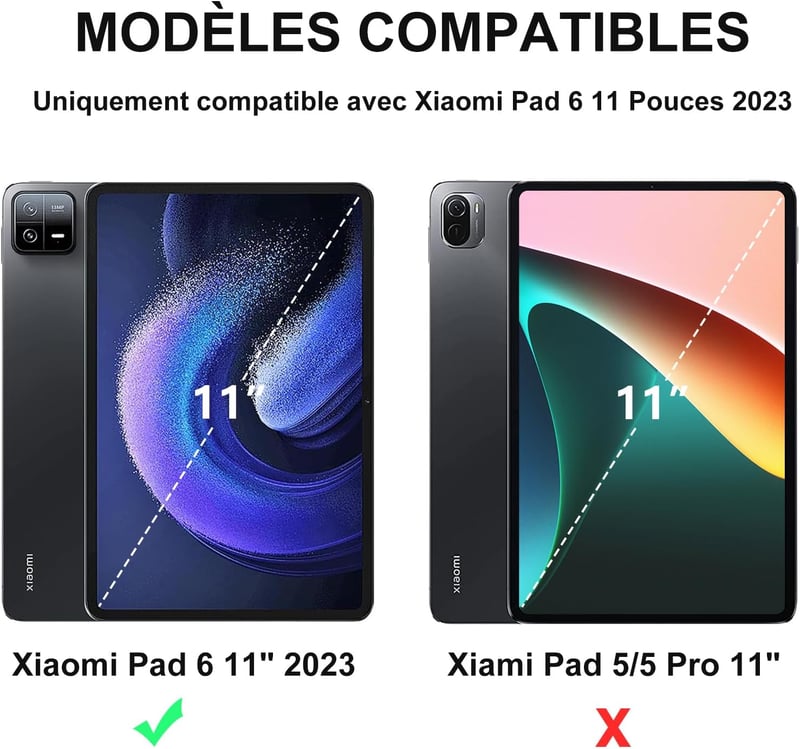 JADEMALL Xiaomi Pad 6/6 Pro 11" AZERTY Bluetooth billentyűzet tok, mágneses, háttérvilágítás, fekete
