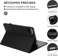 JADEMALL Xiaomi Pad 6/6 Pro 11" AZERTY Bluetooth billentyűzet tok, mágneses, háttérvilágítás, fekete 8