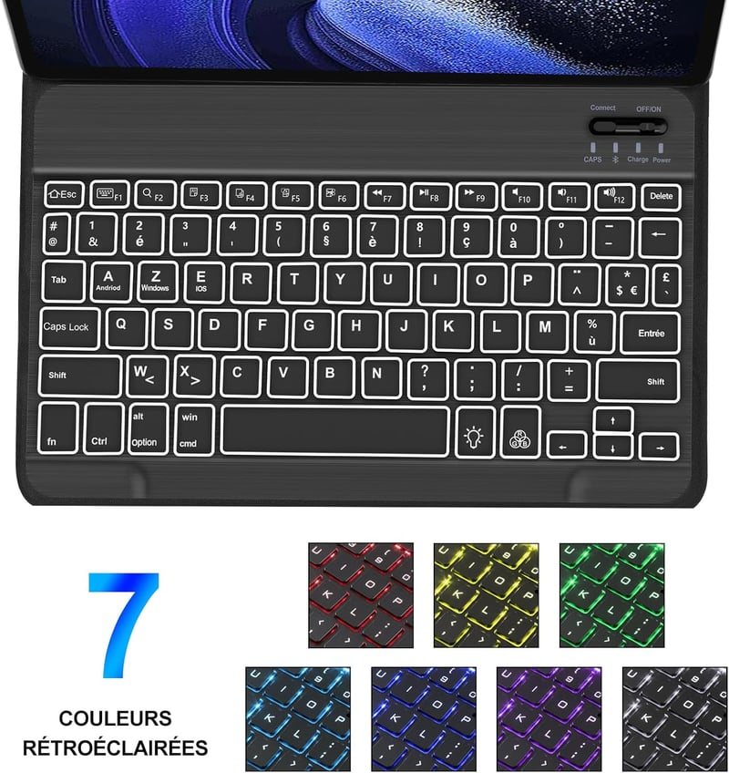 JADEMALL Xiaomi Pad 6/6 Pro 11" AZERTY Bluetooth billentyűzet tok, mágneses, háttérvilágítás, fekete