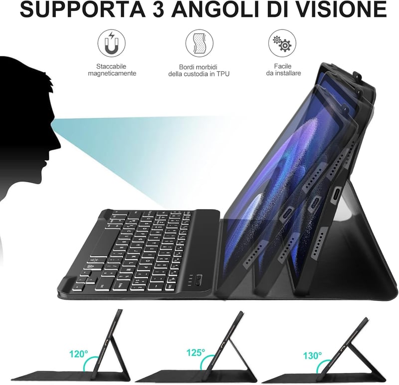 JADEMALL Xiaomi Pad 6/6 Pro 11" AZERTY Bluetooth billentyűzet tok, mágneses, háttérvilágítás, fekete