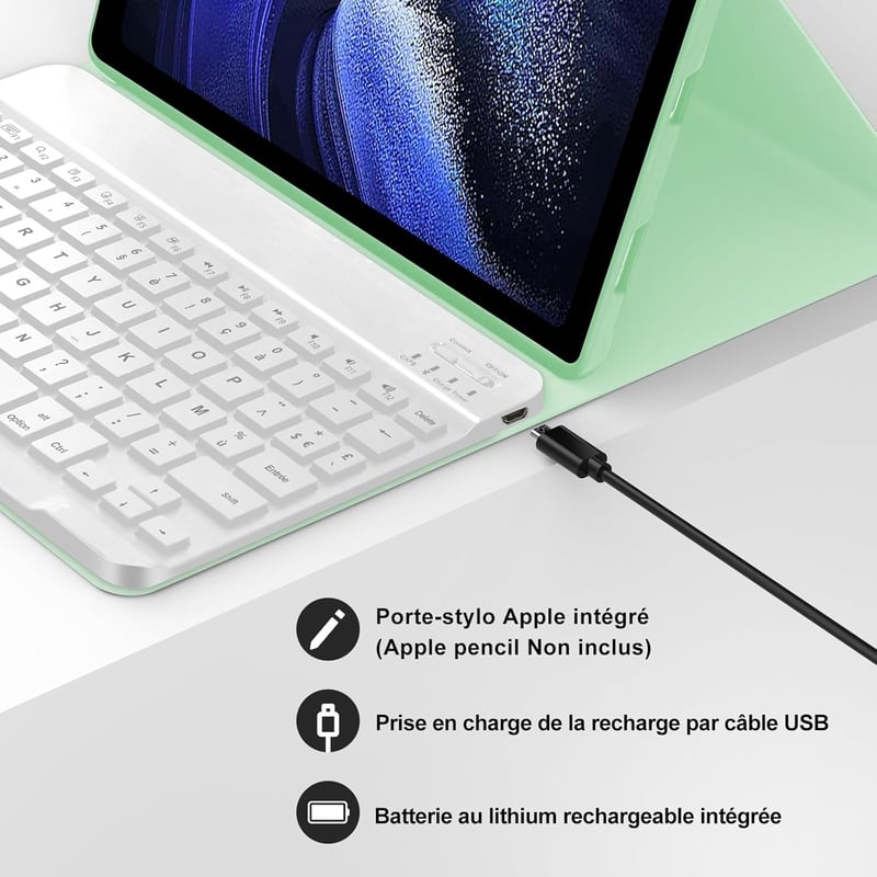 JADEMALL Xiaomi Pad 6/6 Pro 11" AZERTY Bluetooth billentyűzet tok világoszöld