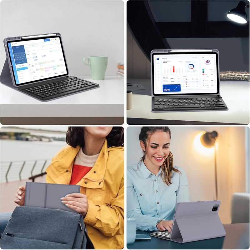 JADEMALL Xiaomi Pad 6/6 Pro 11" AZERTY Bluetooth billentyűzet tok, lila