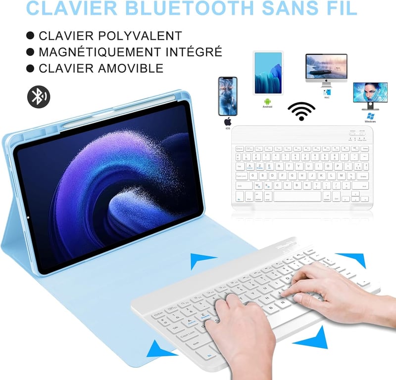 JADEMALL Xiaomi Pad 6/6 Pro 11" Billentyűzet Tok AZERTY Mágneses Bluetooth Égkék