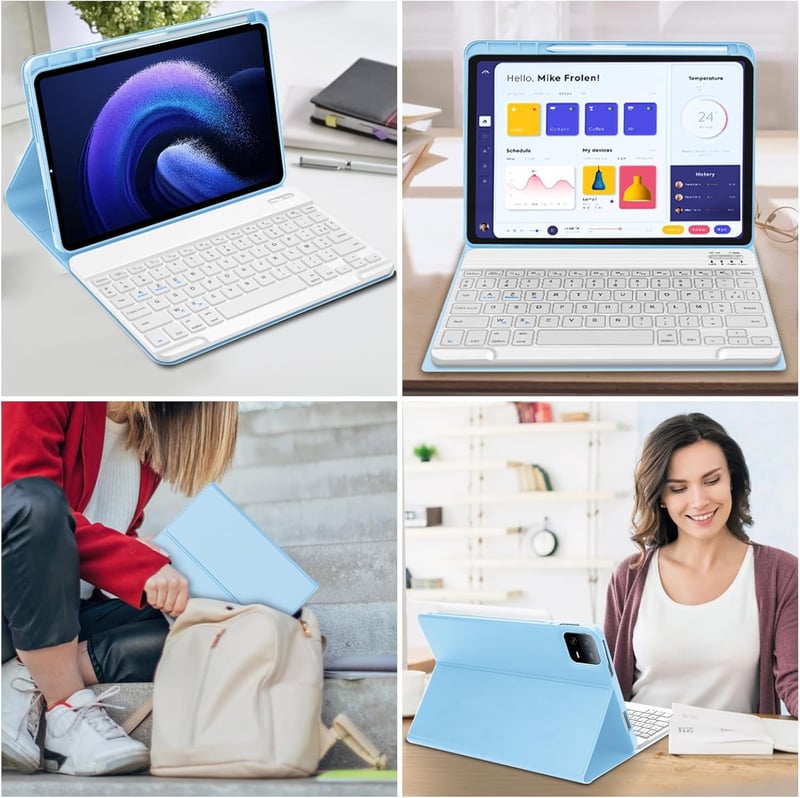 JADEMALL Xiaomi Pad 6/6 Pro 11" Billentyűzet Tok AZERTY Mágneses Bluetooth Égkék