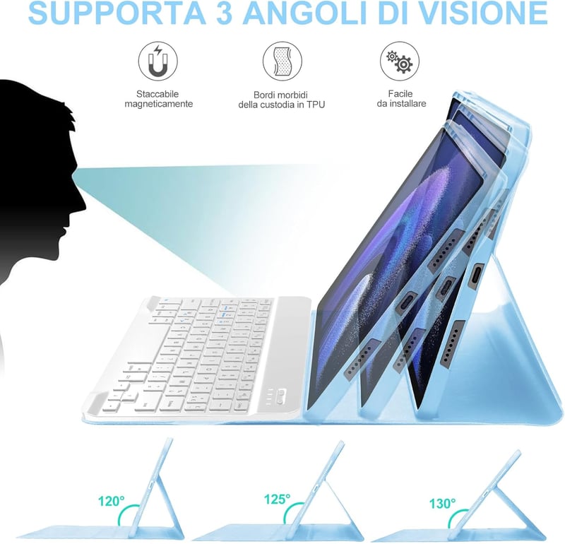 JADEMALL Xiaomi Pad 6/6 Pro 11" Billentyűzet Tok AZERTY Mágneses Bluetooth Égkék