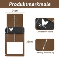 Automatické dvierka pre kurín Jadyon 2.0, elektrický otvárač pre kurník, kačaciu búdu, hnedé 2
