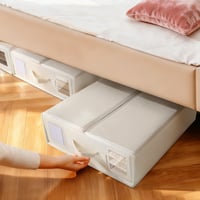 JAECU Skladací úložný box na lôžkoviny z oxfordskej tkaniny s okienkom a štítkami, do skrine, pod posteľ, do zásuvky, 2 ks, sivý 5