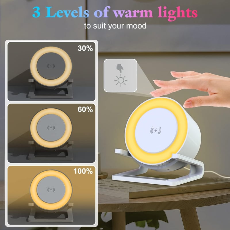 JAHAO Bluetooth hangszóró éjszakai lámpa vezeték nélküli töltővel, 5 fénymód