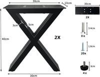 Jahof Asztalláb Fém Fekete 40cm Ipari X-Alakú Állítható Terhelhetõ 2db 3