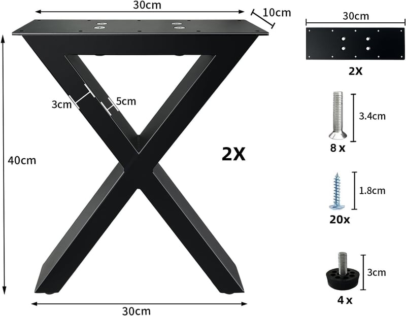 Jahof Asztalláb Fém Fekete 40cm Ipari X-Alakú Állítható Terhelhetõ 2db