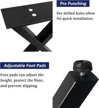 Jahof Asztalláb Fém Fekete 40cm Ipari X-Alakú Állítható Terhelhetõ 2db 5