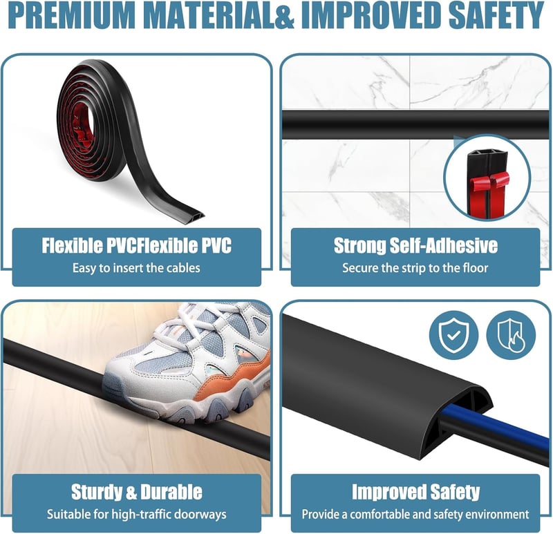 JAHOMFAI Öntapadós Padlóvédő Kábelvezető 3M Fehér Flexibilis PVC