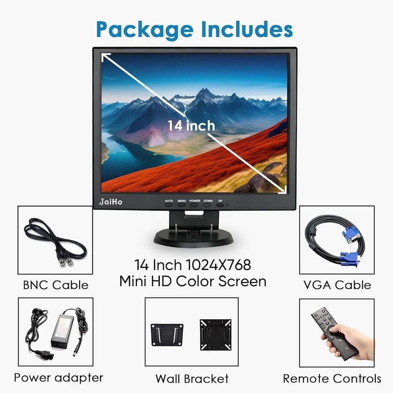 JaiHo 14" HD HDMI IPS Monitor Beépített Hanggal PC TV Biztonsági Rendszerhez - 14 Inch 1024x768