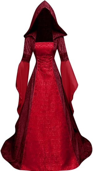 Rochie cu glugă Jakloz pentru femei, stil medieval, renascentist, gotic, victorian, costum de Halloween pentru carnaval sau cosplay
