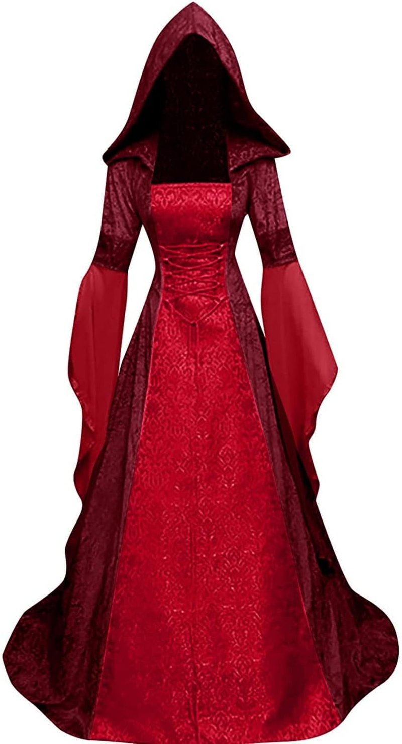 Rochie cu glugă Jakloz pentru femei, stil medieval, renascentist, gotic, victorian, costum de Halloween pentru carnaval sau cosplay