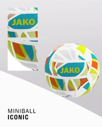 Minge de fotbal JAKO Iconic Mini – Alb/Cyan/Galben neon, mărimea 1 3