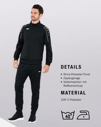 Unisex tepláková súprava JAKO Polyester Classico – čierna, veľkosť 4XL – 100% polyester, rýchloschnúca športová súprava 4