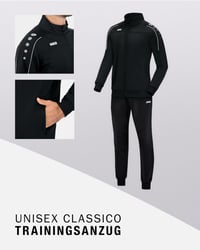 Unisex tepláková súprava JAKO Polyester Classico – čierna, veľkosť 4XL – 100% polyester, rýchloschnúca športová súprava 3