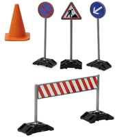 JAMARA 412413 Set za gradilište mjerilo 1:20 - 38 dijelova, 2 rampe, 4 stupića, 3 prometna znaka upozorenja, 4 prometna stošca, 6 ograda 6