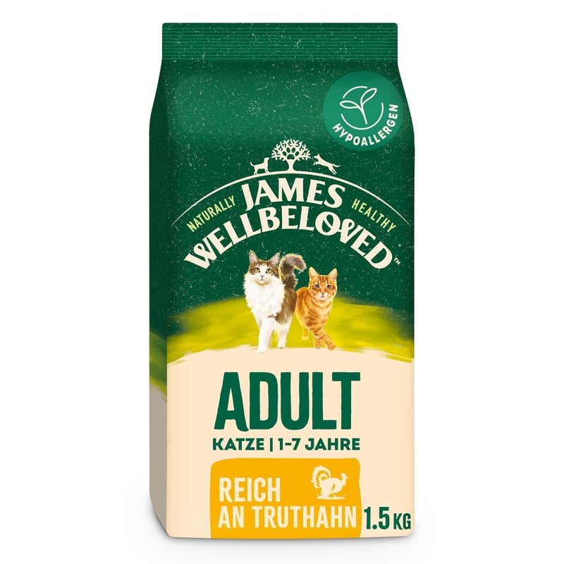 Hrană uscată pentru pisici James Wellbeloved cu curcan 1,5 kg – Ingrediente naturale pentru pisici adulte