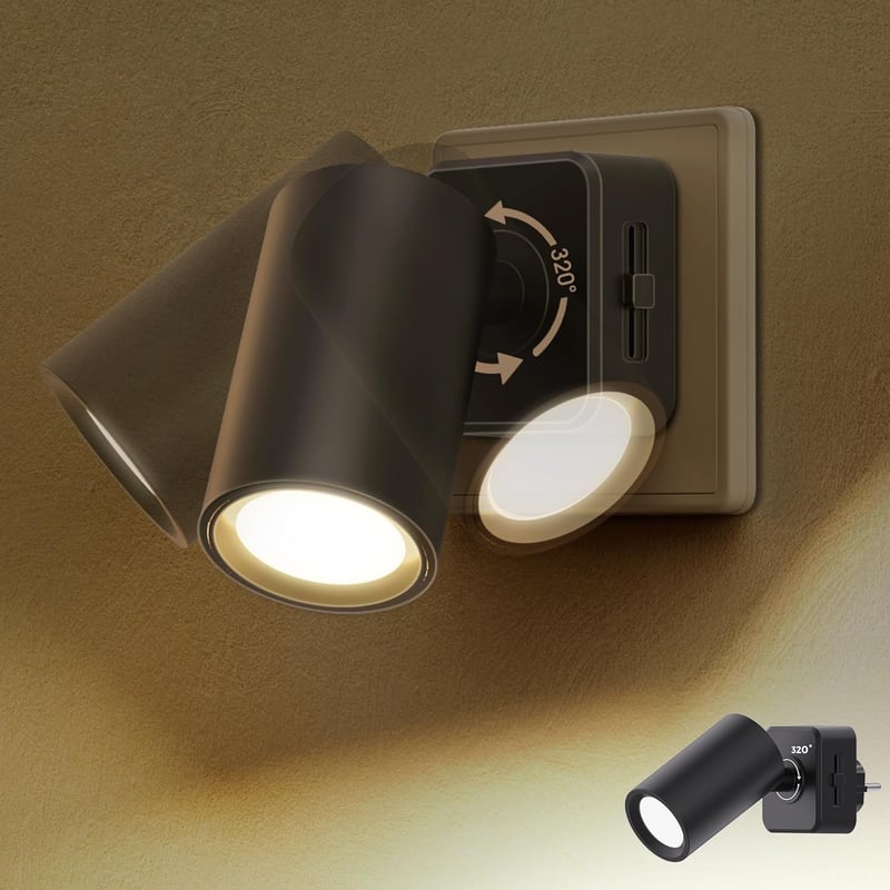 JandCase Éjszakai Lámpa Aljzatba Szenzorral, 320° Forgatható, Dimmer 0-100 LM