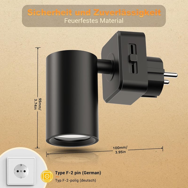 JandCase Éjszakai Lámpa Aljzatba Szenzorral, 320° Forgatható, Dimmer 0-100 LM