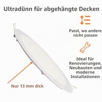 JANDEI 3 ks Okrúhle vstavané LED bodové svietidlo 18W 1500 lúmenov, extratenké 13 mm, montážny priemer 200-205 mm, neutrálna biela 4200K, s transformátorom 3