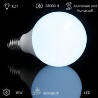 JANDEI G95 E27 LED žarulja u obliku kugle 15W (ekvivalent 120W halogene žarulje), hladno bijela svjetlost 6000K, 1500 lumena, CRI80, kut osvjetljenja 270°, nije prigušiva, za ured i kuhinju 2