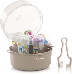 Sterilizator cu microunde Jané pentru 6 biberoane, cu sterilizator pentru biberoane și accesorii