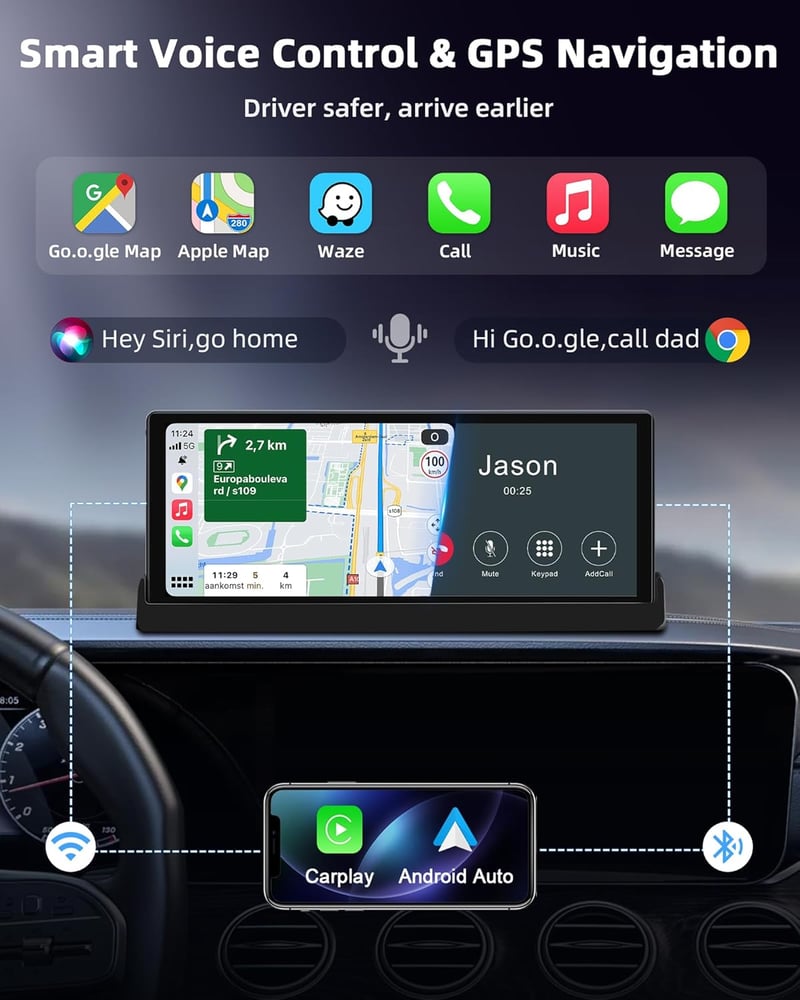 Jansite 10.26" CarPlay Android autós kijelző GPS navigációval és OTA frissítéssel