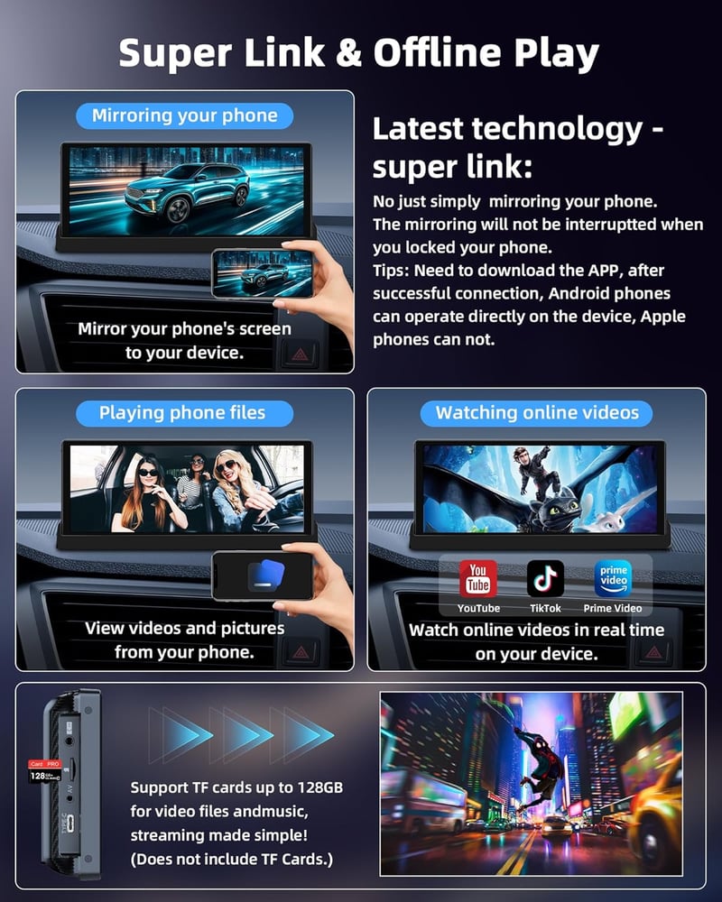 Jansite 10.26" CarPlay Android autós kijelző GPS navigációval és OTA frissítéssel