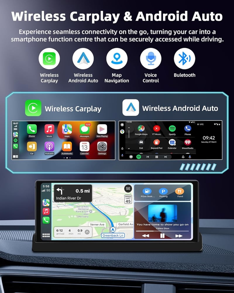 Jansite 10.26" CarPlay Android autós kijelző GPS navigációval és OTA frissítéssel
