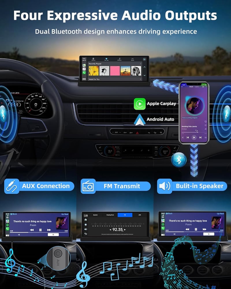 Jansite 10.26" CarPlay Android autós kijelző GPS navigációval és OTA frissítéssel