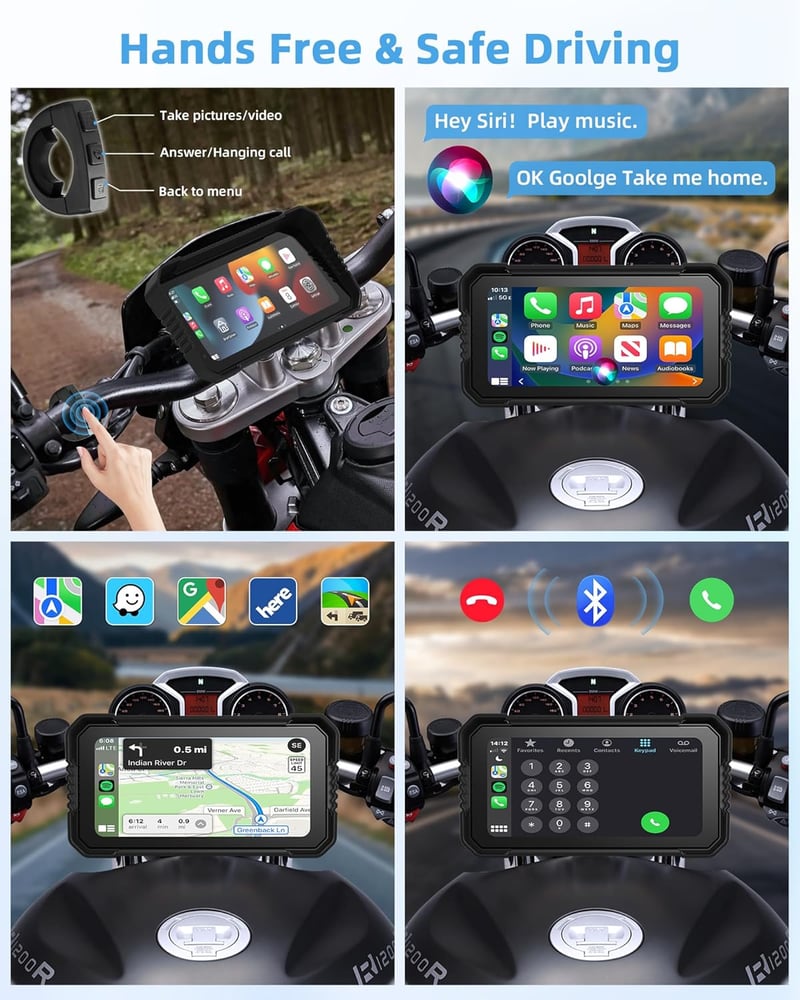 Jansite 4K Motorkerékpár CarPlay Autórádió Fedélzeti Kamera 6,25" GPS Érintőképernyő IP67