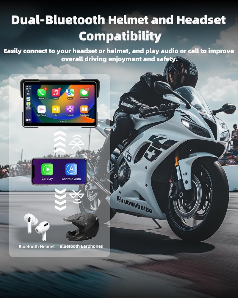 Jansite 7 hüvelykes motoros navigáció IP67 vízálló kijelző CarPlay Android