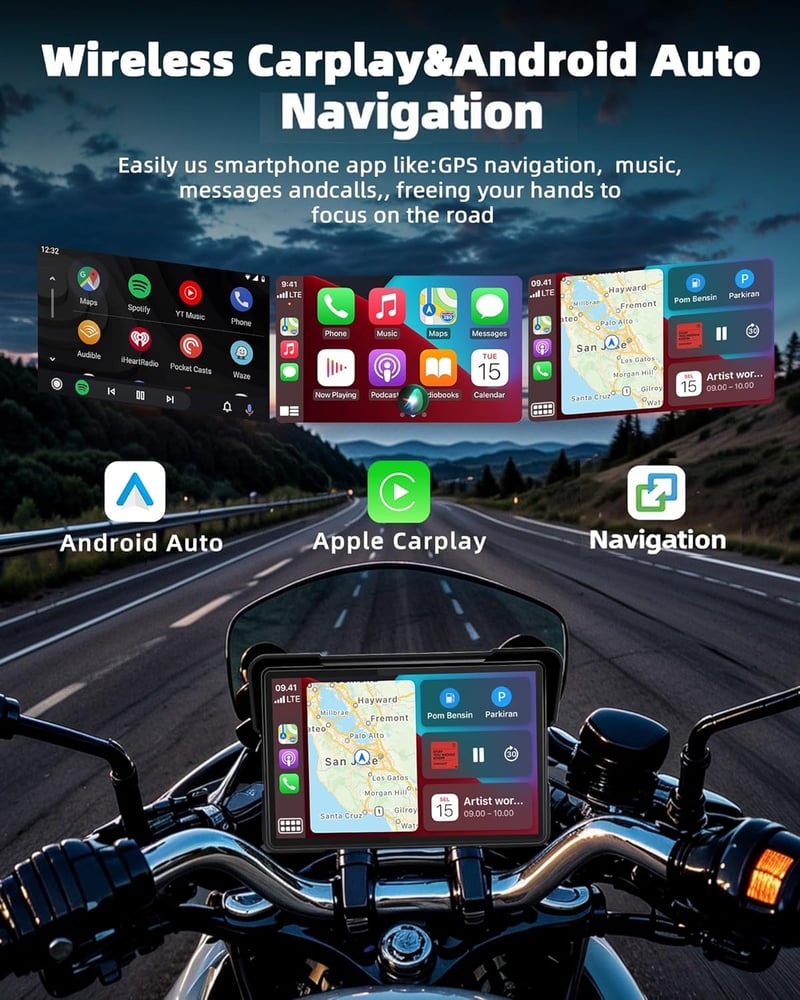Jansite 7 hüvelykes motoros navigáció IP67 vízálló kijelző CarPlay Android