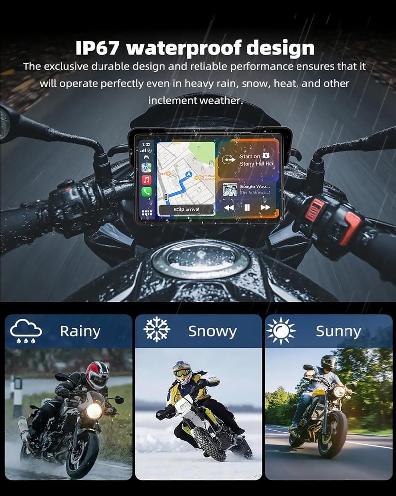 Jansite 7 hüvelykes motoros navigáció IP67 vízálló kijelző CarPlay Android