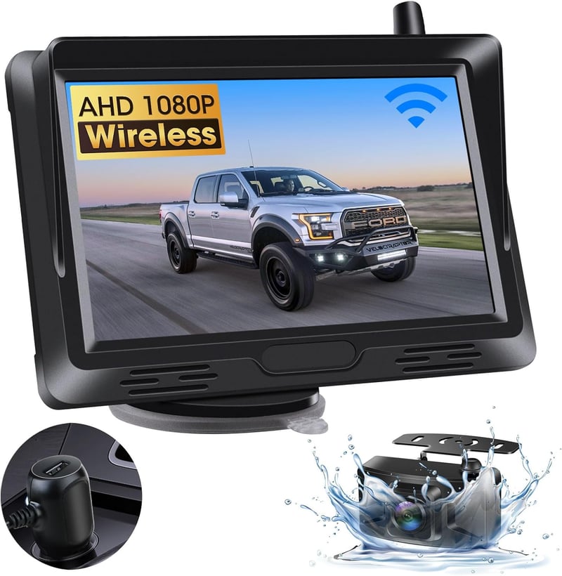 Jansite Vezeték Nélküli Tolatókamera 1080P AHD 5 Colos Monitorral IP69K Vízálló