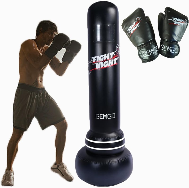 JANTEELGO 180 cm-es Álló Boxzsák PVC Edzészsák Fényképes Dizájnnal Ökölvívó Kesztyűvel