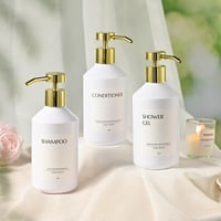 Janxin 3x500 ml biela plastová dávkovač na tekuté mydlo so zlatou hlavicou do sprchy a kuchyne na šampón, sprchový gél, kondicionér s nálepkami 5