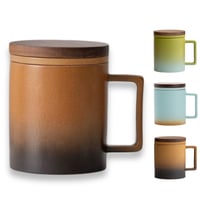 Cană de ceai JanYoo cu capac și infuzor, 300 ml, cană din ceramică pentru ceai vrac și ceai înflorit, glazură gradient, cadou pentru iubitorii de ceai, maro 1