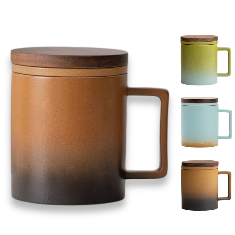 Cană de ceai JanYoo cu capac și infuzor, 300 ml, cană din ceramică pentru ceai vrac și ceai înflorit, glazură gradient, cadou pentru iubitorii de ceai, maro