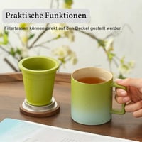 Cană de ceai JanYoo cu capac și infuzor, 300 ml, cană din ceramică pentru ceai vrac și ceai înflorit, glazură gradient, cadou pentru iubitorii de ceai, maro 4