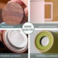 Cană de ceai JanYoo cu capac și infuzor, 300 ml, cană din ceramică pentru ceai vrac și ceai înflorit, glazură gradient, cadou pentru iubitorii de ceai, maro 3
